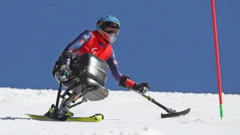 PAralympicsGB Shona Brownlee competing at the Beijing Winter Paralympics in the Super Combined