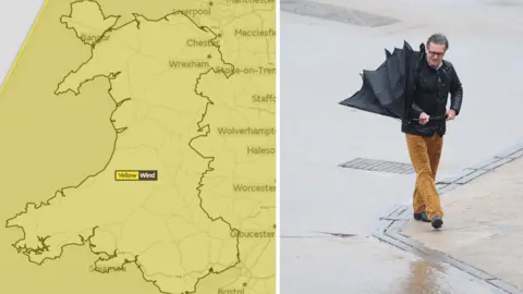 Met Office | PA Weather graphic showing yellow warning affecting whole country