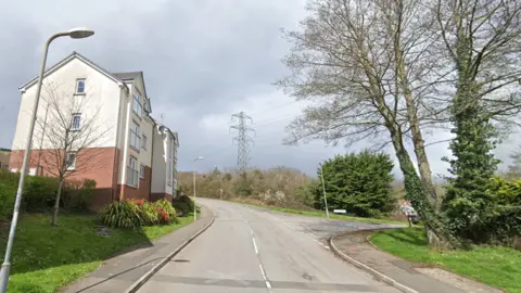 Residential street, including apartment block