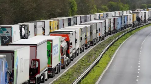 PA Media Lorries queuing