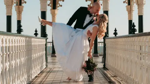 Chloe and George Gardner in their wedding day attire