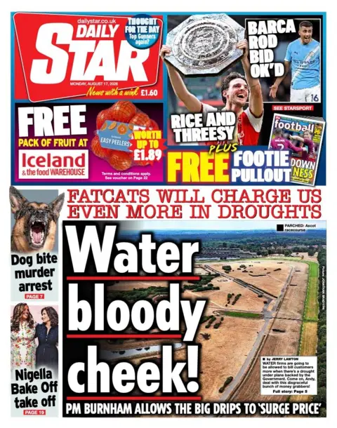 The headline on the front page of the Daily Star reads: "Water bloody cheek."
