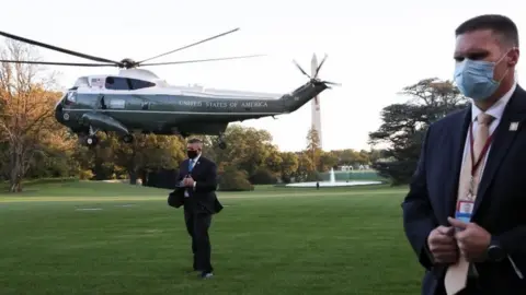 The Marine One helicopter departs the White House with the US president on board