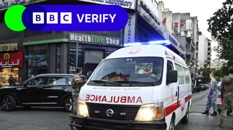 Getty Images An ambulance being dispatched to the area in Beirut