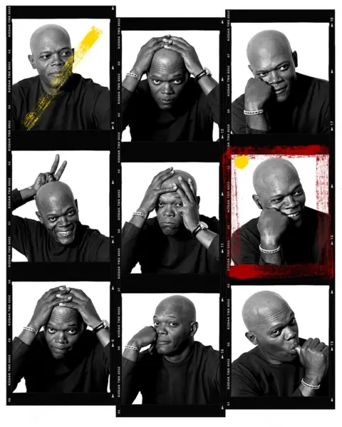 Andy Gotts Samuel L Jackson portrait contact sheet