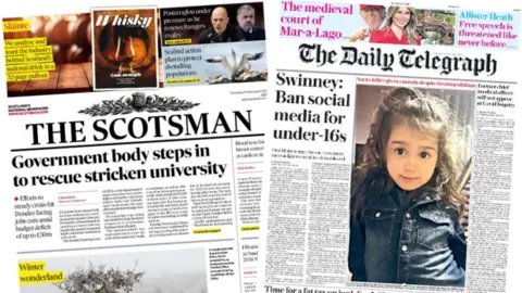 a combined image of two front pages from The Scotsman and The Daily Telegraph