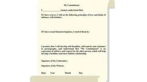 Hong Kong Education Bureau Picture of the My Commitment form which asks students to attest that they will develop self discipline, self control and resistance to pornography. 