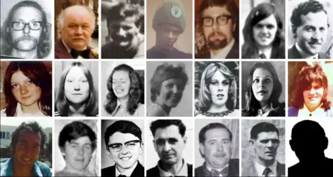A group image of the victims of the bombings, some in colour and some in black and white.
