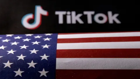 TikTok logo and US flag.