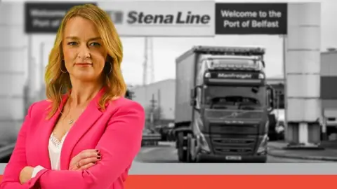 BBC/Getty images montage of Laura Kuenssberg and an image from the Port of Belfast