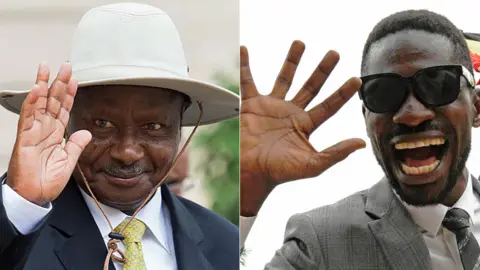 AFP L: Yoweri Museveni R: Bobi Wine