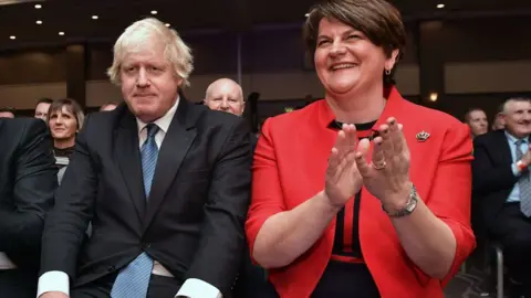 Getty Images Boris Johnson and Arlene Foster at the DUP conference in 2018