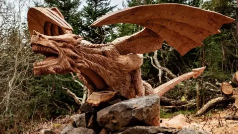 PA/Simon O’Rourke Tree Carving Y Draig Dderw