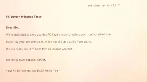 Jim Entwistle The letter that accompanied the new mug