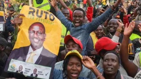 Getty Images Supporters of William Ruto, Kenya's President elect, celebrate in Eldoret on August 15, 2022.