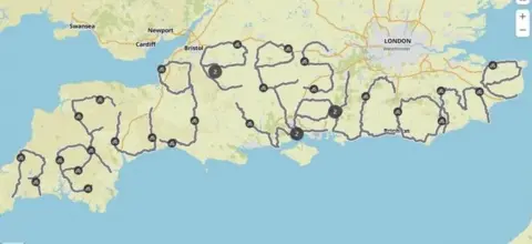 PA Media Final map showing 'refugees welcome' being spelled out by a GPS tracker