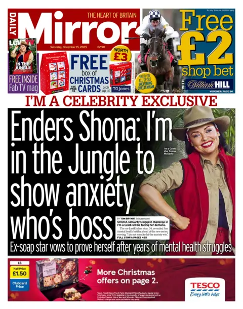 I'm in the Jungle to show anxiety who's boss" reads the headline on the front page of the Daily Mirror.