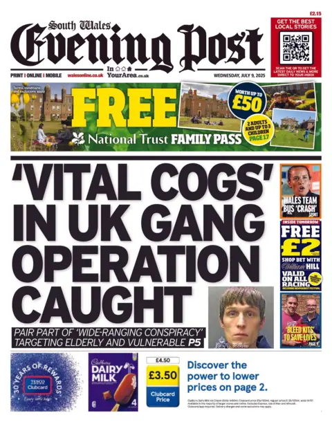 South Wales Evening Post South Wales Evening Post with headline 'Vital cogs' in UK gang operation caught 