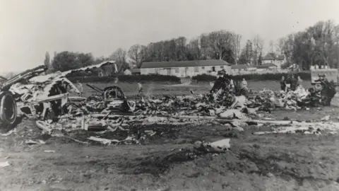 MoD The plane crash site in Bletsoe, Bedfordshire, in April 1944