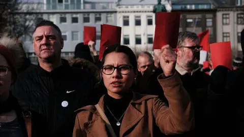 Getty Images Hundreds of protesters gather in front of the parliament building holding red cards for a fourth day on 7 April 2016 in Reykjavik, Iceland after Prime Minister Sigmundur David Gunnlaugsson stepped down on revelations in the Panama Papers that he hid his assets in an offshore shell-company