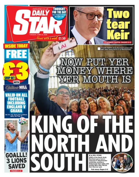 "King of the north and south", is the Daily Star's headline on its front page.
