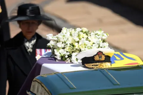 PA Media Princess Anne, Princess Royal, follows the coffin during the ceremonial funeral procession of Britain's Prince Philip, Duke of Edinburgh to St George's Chapel in Windsor Castle, London, on April 17, 2021.