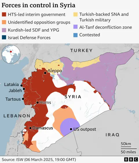 A map shows the division of the forces in the Syria check 