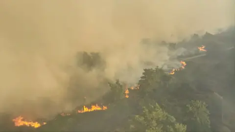 Flames and smoke.