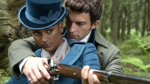 NETFLIX Simone Ashley as Kate Sharma, Jonathan Bailey as Anthony Bridgerton in episode 204 of Bridgerton