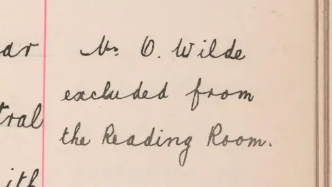 The British Library Detail from a page of British Library records with the handwritten note "Mr O. Wilde excluded from the reading room"