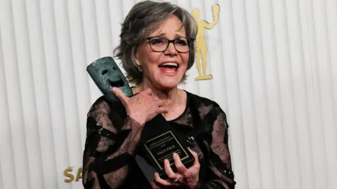 Reuters Sally Field poses backstage with the SAG Life Achievement Award during the 29th Screen Actors Guild Awards at the Fairmont Century Plaza Hotel in Los Angeles, California, U.S., February 26, 2023