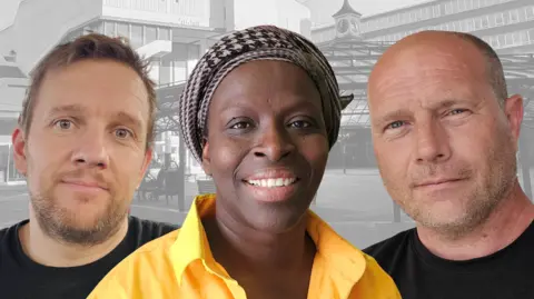 Paul Moseley/BBC Graham Rutherford, Rosy Eyenga and Joe Sutton