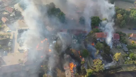 Pink Spitfire Aerial Photography Fire at Ashill, Norfolk