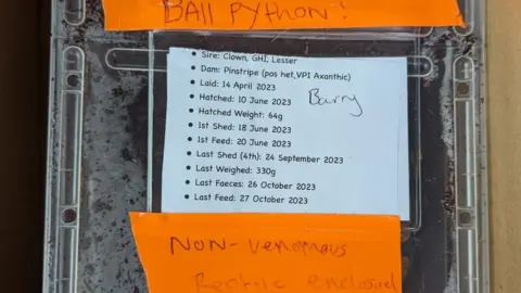 RSPCA Information about the python on the box