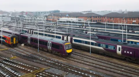 EMR East Midlands Railway trains in sidings