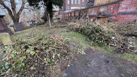 Evidence of some of vegetation being cut back at General Cemetery
