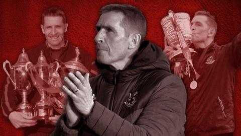 Montage of Stephen Baxter with trophies won during his career
