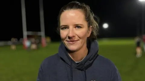 Martin Giles/BBC Women's rugby player Allegra Sloot at a training ground in Cambridge