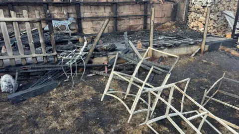 Nottinghamshire Fire and Rescue Service Fire damage in a garden