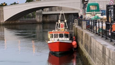 The Nicola Faith fishing boat moored at the quayside in Conwy