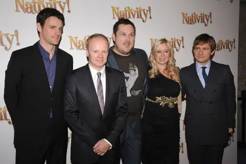 Getty Images An unnamed actor stands next to (L to R) Jason Watkins, Marc Wootton, Debbie Isitt and Martin Freeman as they attend the premiere of film Nativity!