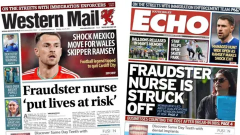 Front page of the Western Mail and the South Wales Echo