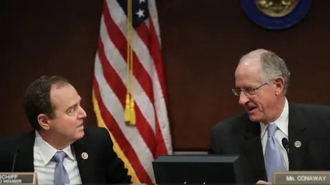 AFP House Intelligence Committee ranking member Rep. Adam Schiff (D-CA) (L) and Rep. Mike Conaway (R-TX),