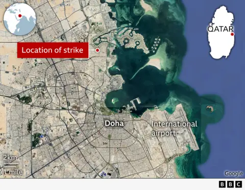 Location of Israeli strike targeting Hamas leadership in Doha, Qatar (9 September 2025)