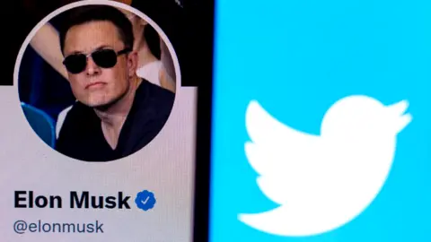 Getty Images Elon Musk and Twitter logo