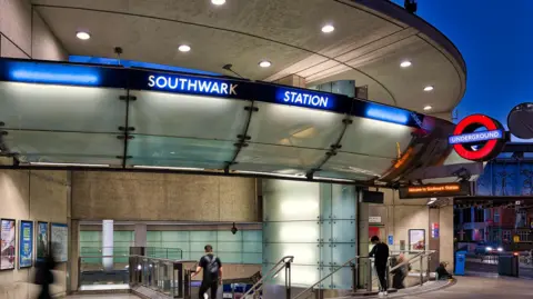 Getty Images The front of Southwark Tube Station, seen at night