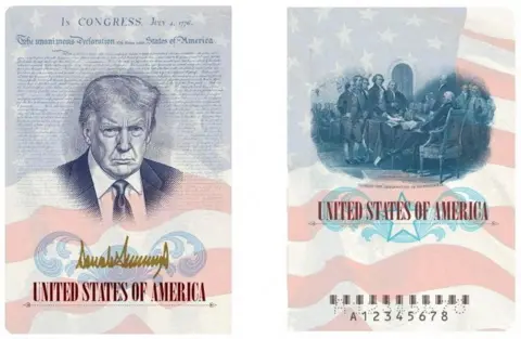 Reuters A U.S. passport featuring an image and signature of US President Donald Trump is seen this rendering released by the State Department in Washington DC.