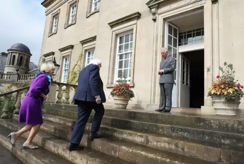 Getty Images Prince Charles at Dumfries House in 2017, greeting President of Ireland, Michael D Higgins, and his wife