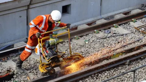 Network Rail Worker on tracks