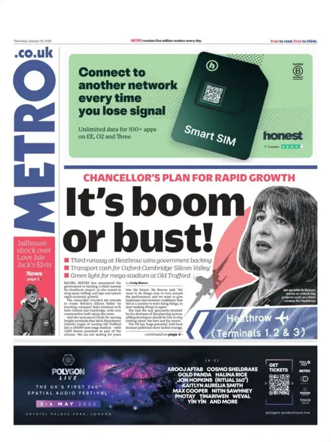 Metro front page 30 January